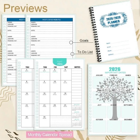 Purple Leaf Design Monthly Planner 2026-2028 - Picture 7 of 8